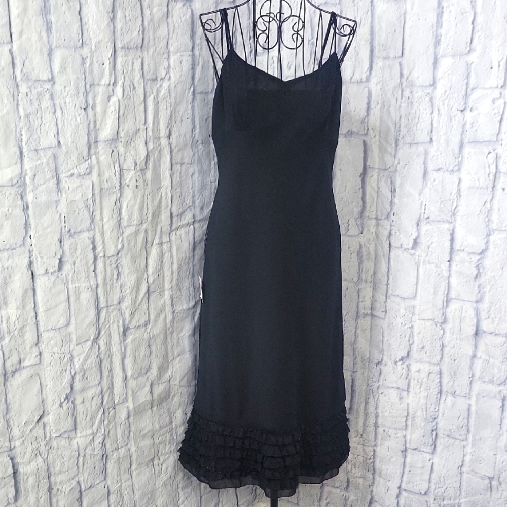 ANN TAYLOR LOFT Black Sleeveless Ruffled Slip‎ Dress Size 6